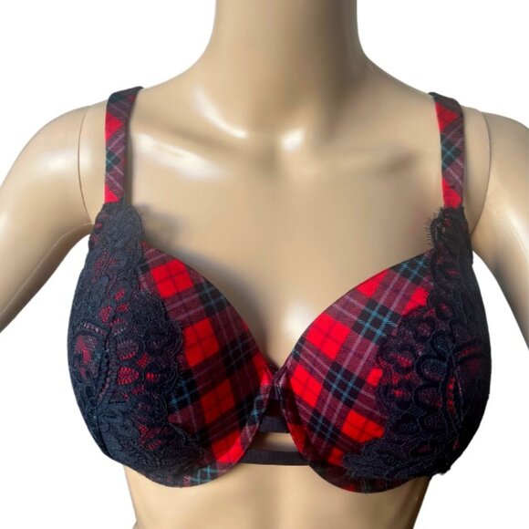 LA SENZA Plaid Lace Women's Bra, Full Coverage / Black + Red / 38D - Picture 1 of 9